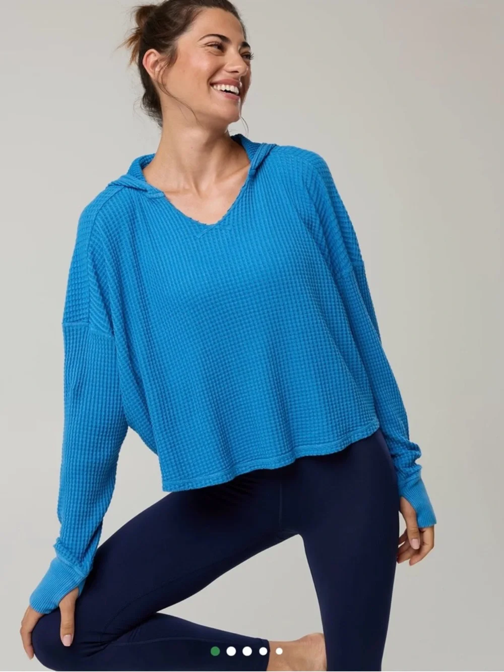 Aerie Offline Sky Blue Wow! Waffle Oversized Cropped Hoodie Size Medium - Picture 3 of 10